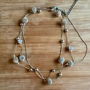 Vintage Gold Tone Beehive 48" Long Necklace Bead Pave Rhinestone Round Station